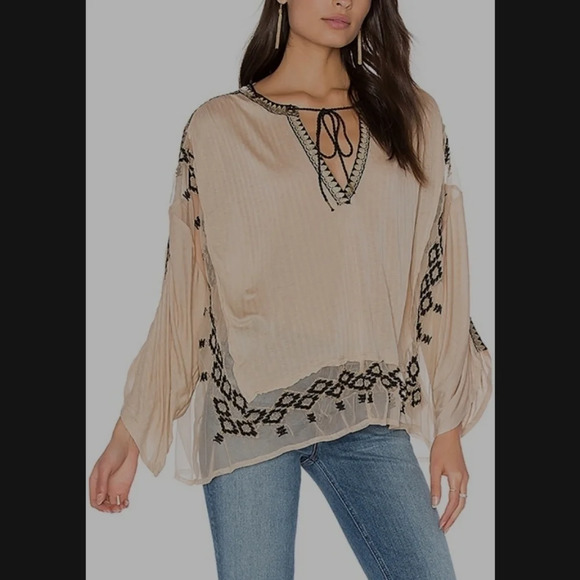 FREE people eden cream embroidered viscose slouchy sleeve top size XS - Picture 1 of 11